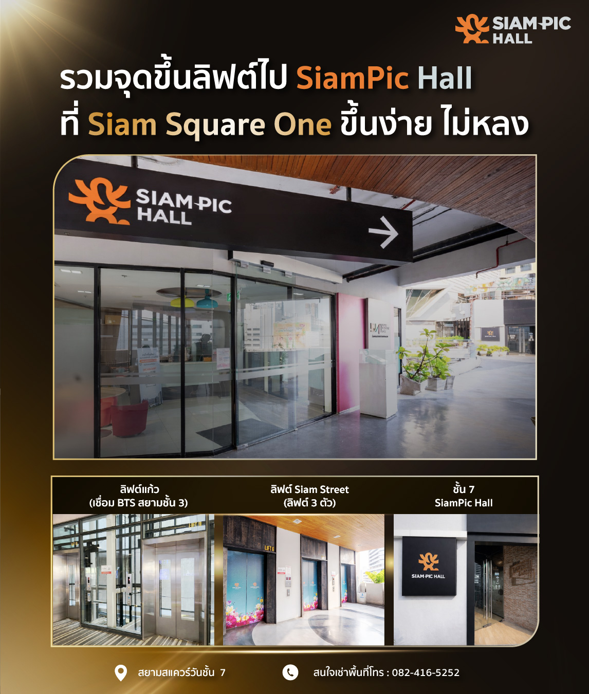 แผนที่จุดขึ้นลิฟต์ไป SiamPic Hall ชั้น 7 ใน Siam Square One จาก BTS และลานจอดรถ